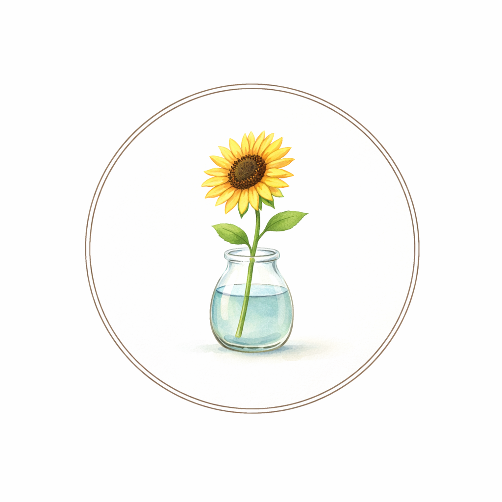 Sunflower in glass vase-The Greg-1 Universe logo